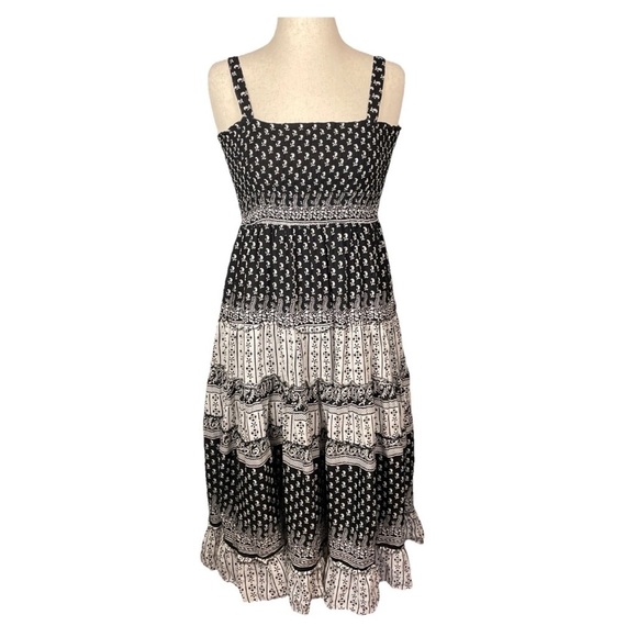 Silver Stream Cotton Tired Boho Ruffle Maxi Dress Size Small Black White Lined - Picture 1 of 7